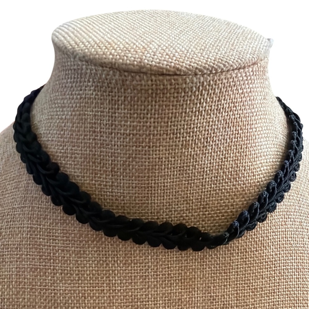 Black Braided Cord Choker Necklace Adjustable Goth Dark Romance Y2k Grunge